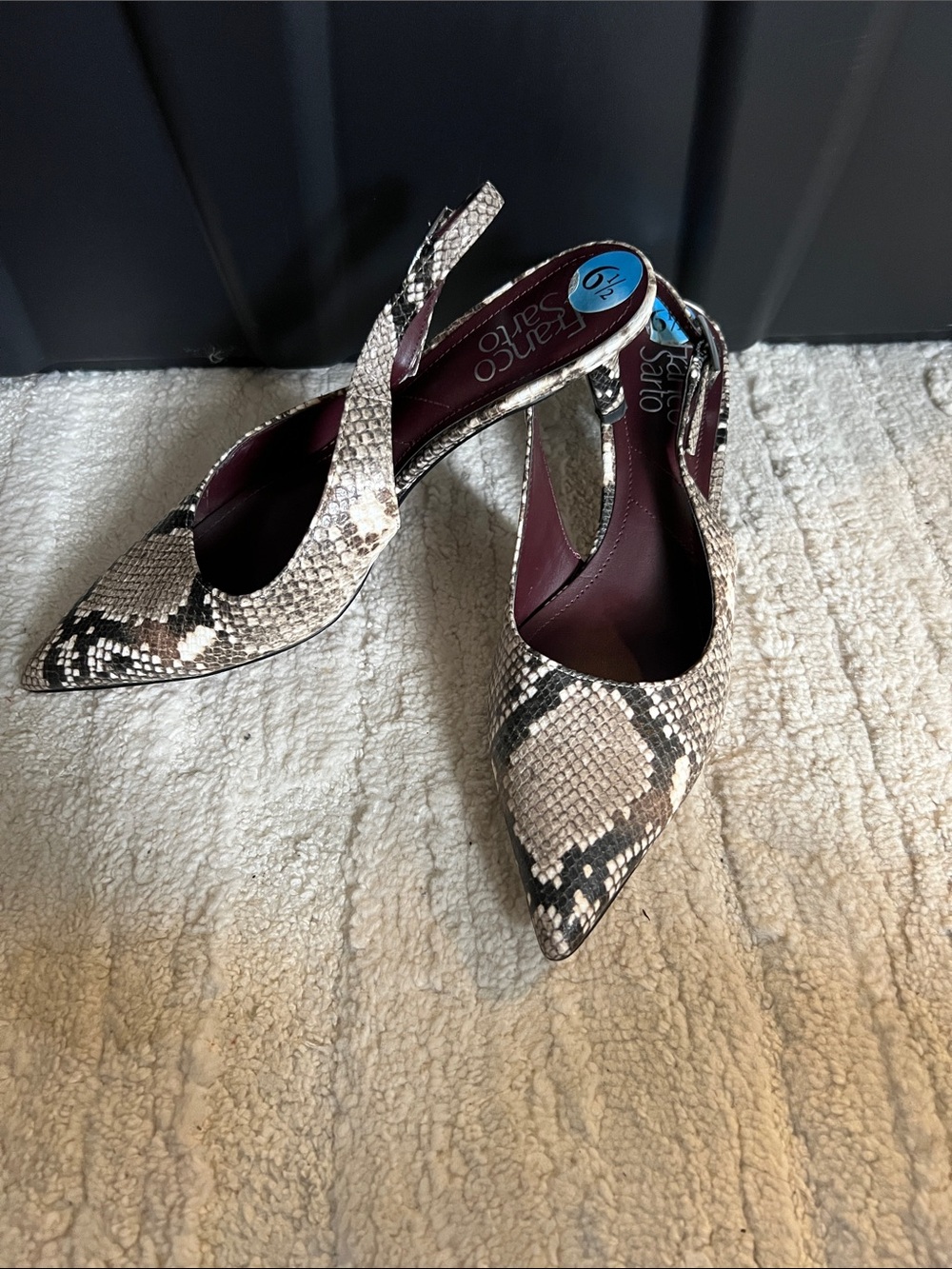SARTO By Franco Sarto Beige and Black Snake-Print Pointed Slingback Pumps